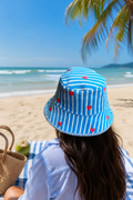 Blue & White Striped Quilted Cotton Bucket Hat with Red Hearts (Copy)