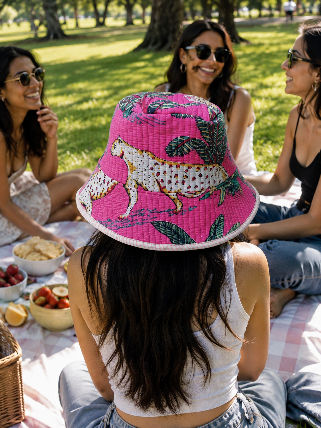 Pink Jungle Printed Quilted Cotton Bucket Hat – Handmade Summer Hat