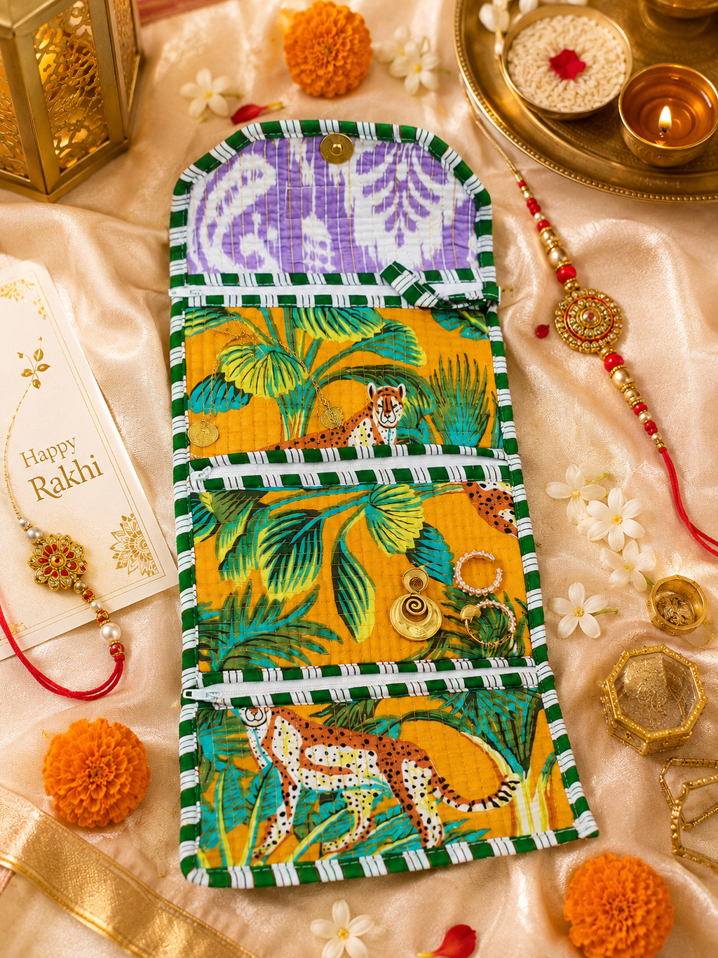 Wild Bloom Quilted Jewellery Pouch