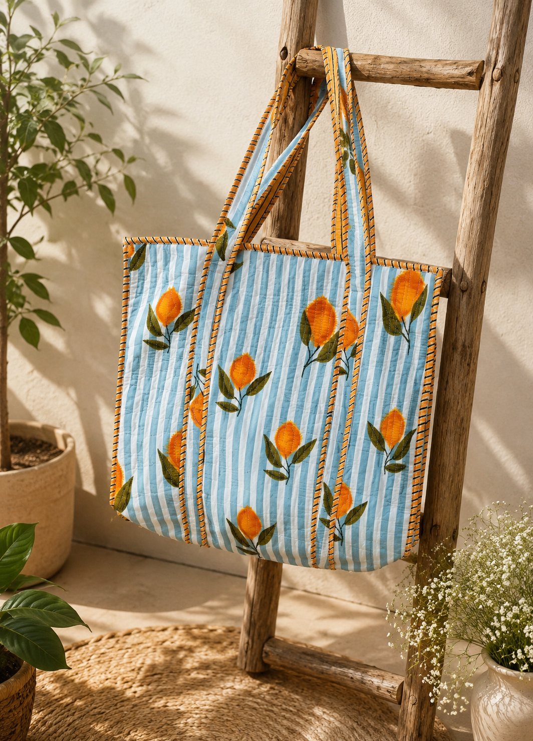 Summer Lemon Cotton Tote Bag(Zipper)