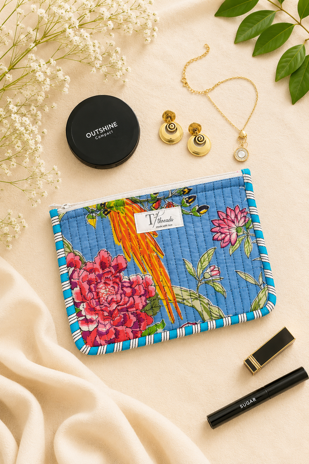 Blue Paradise Quilted Pouch