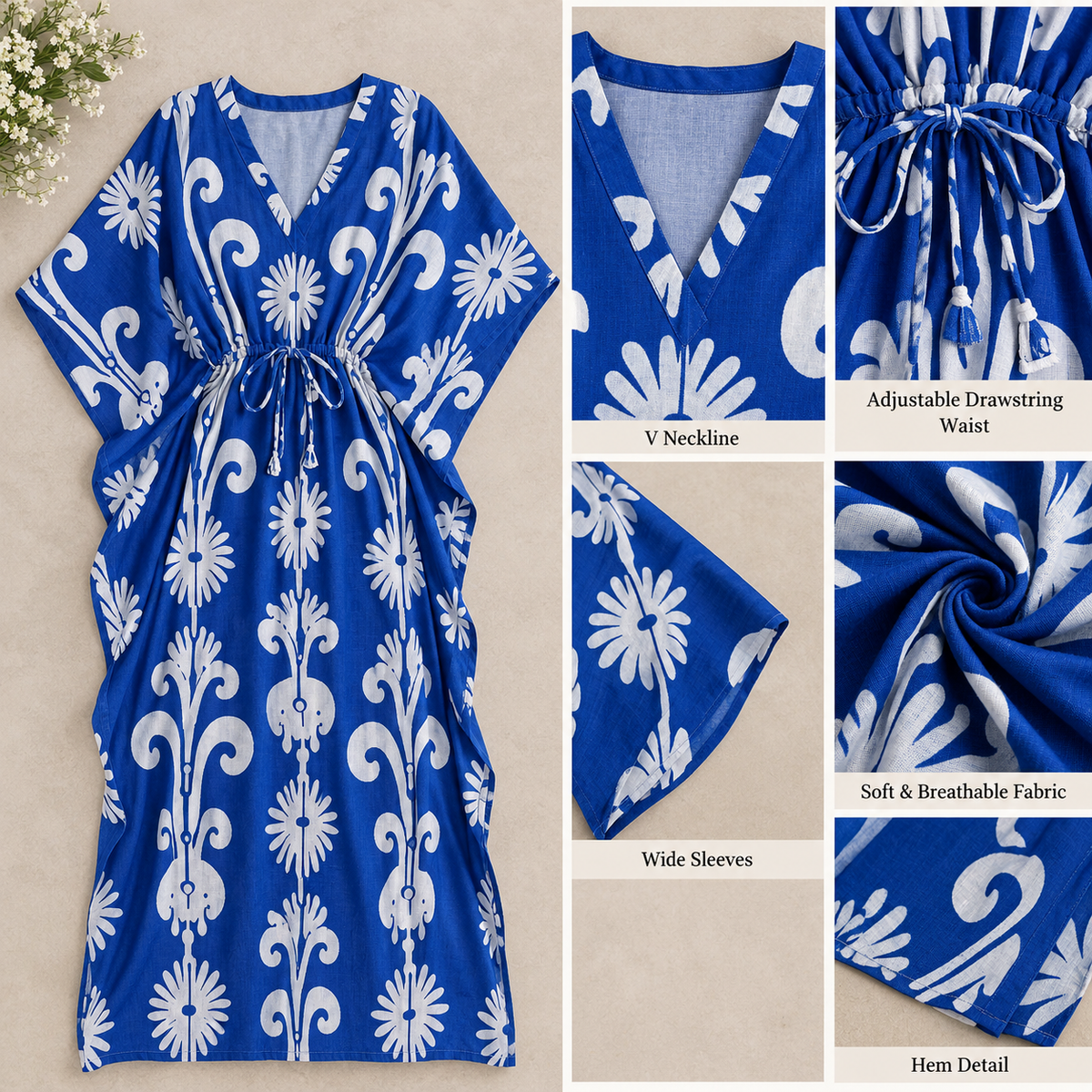 Indigo Bloom Kaftan