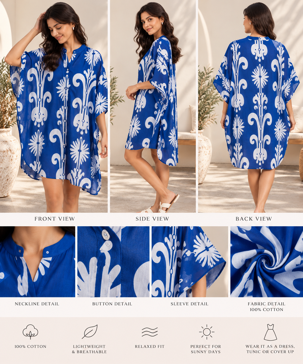 Indigo Bloom Kaftan Shirt
