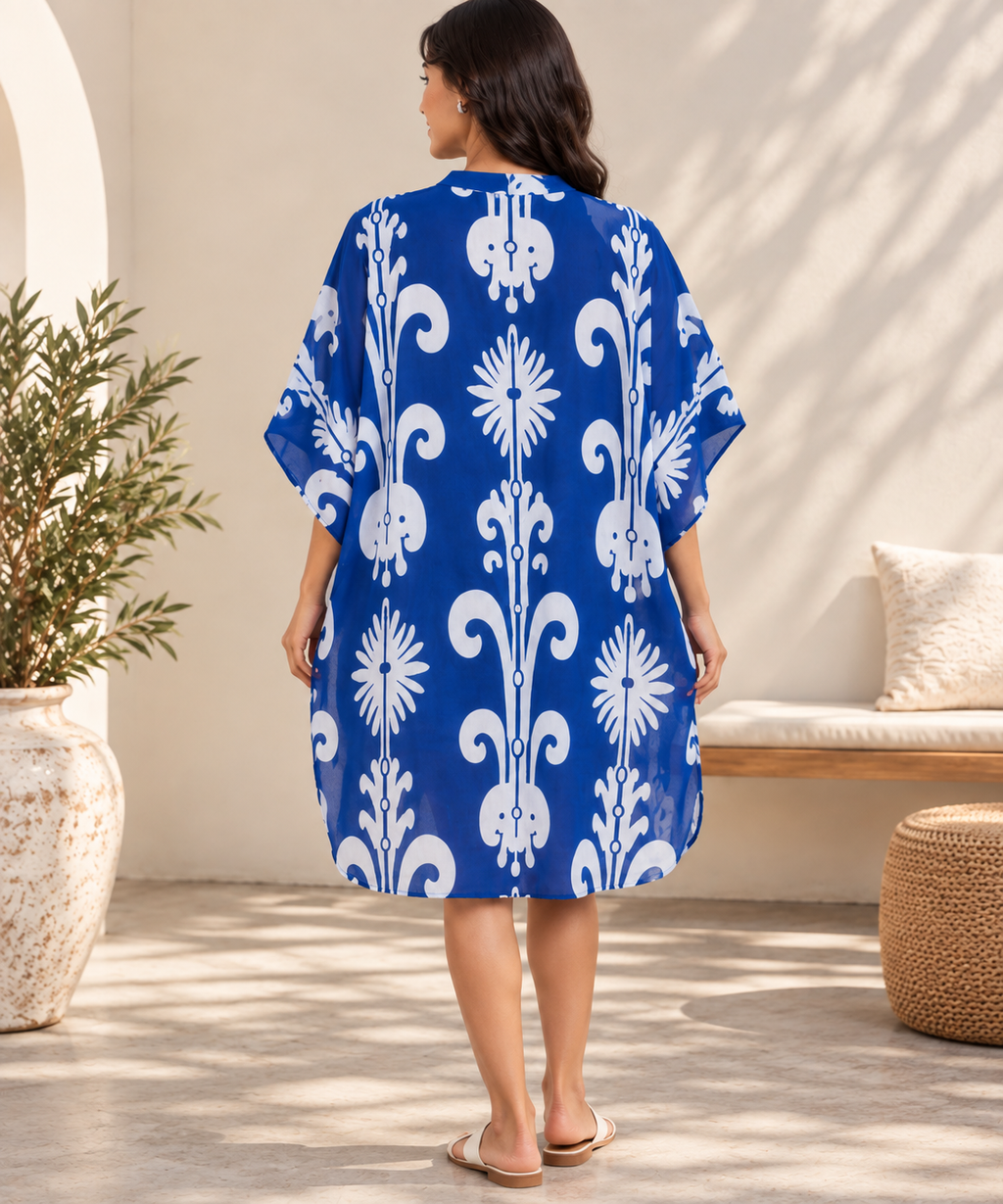Indigo Bloom Kaftan Shirt