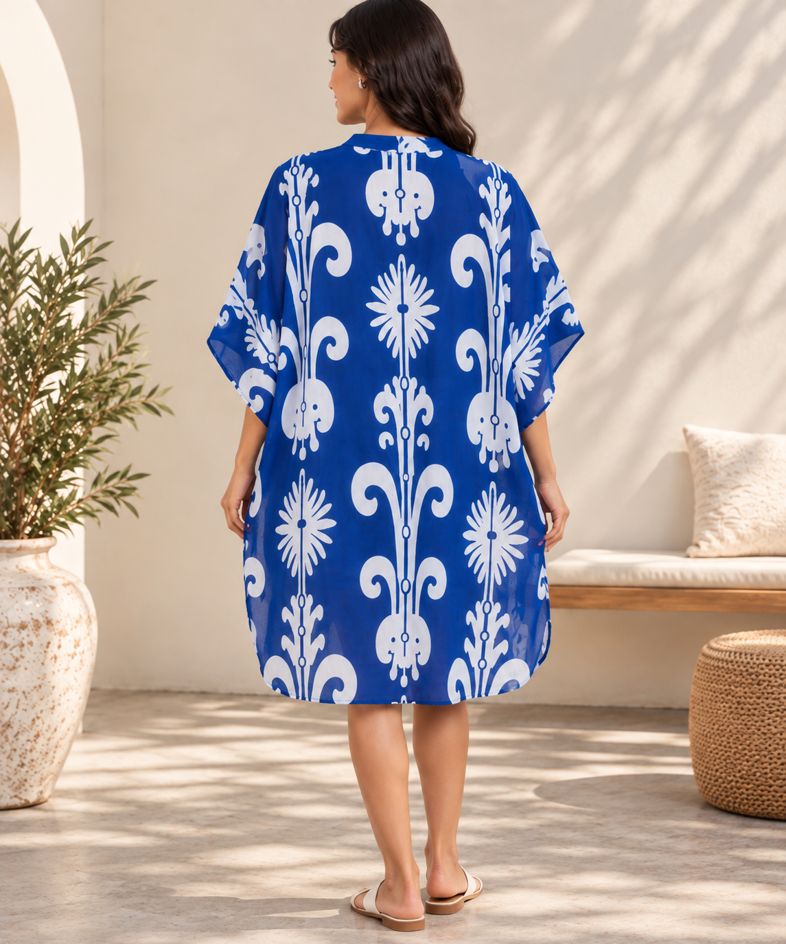 Indigo Bloom Kaftan Shirt