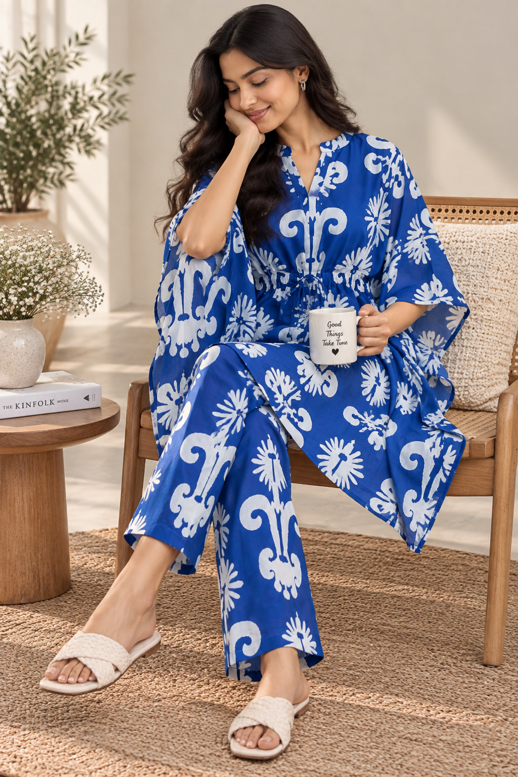 Indigo Bloom Kaftan Pant