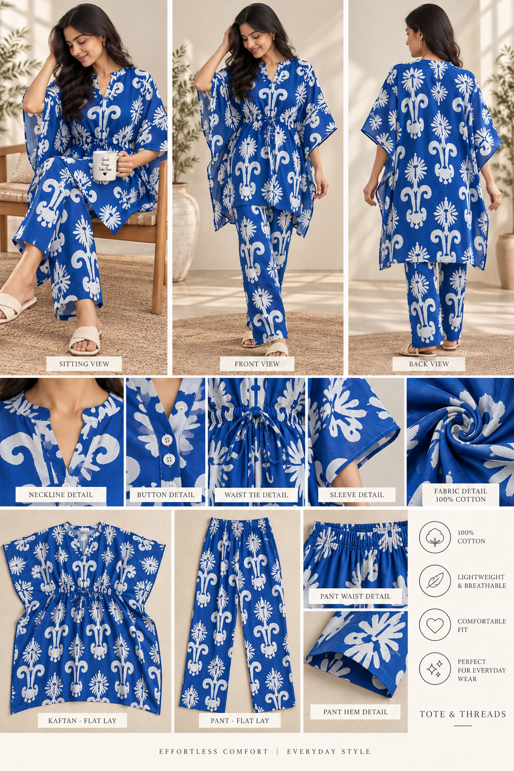 Indigo Bloom Kaftan Pant