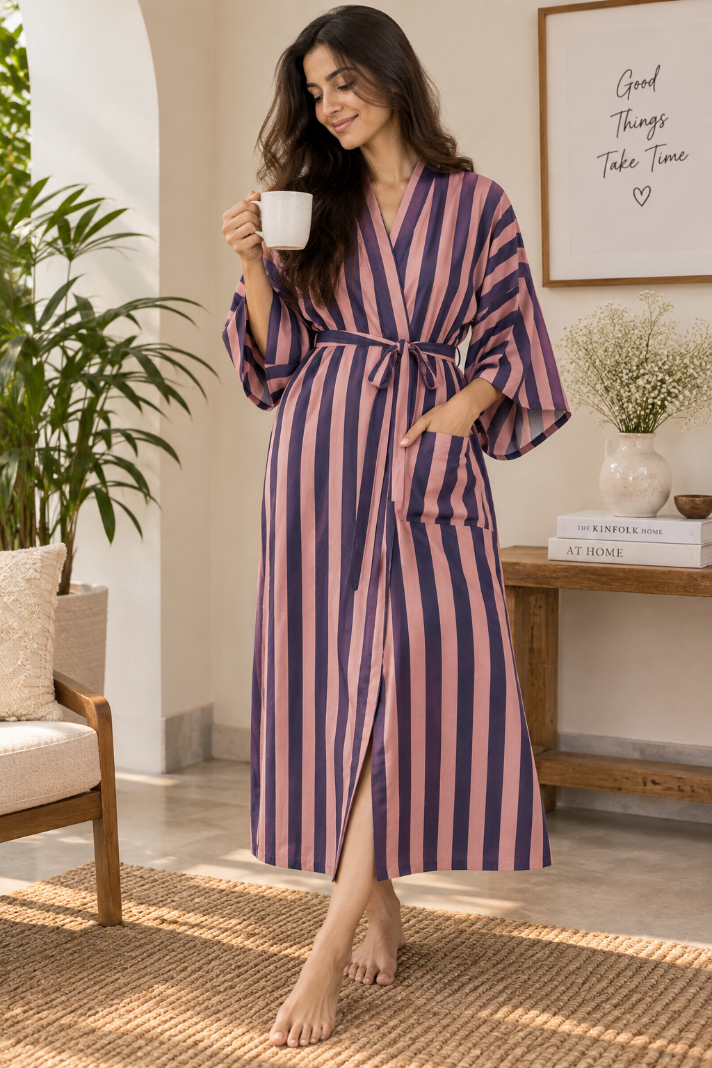 Rose Wood Stripe Robe