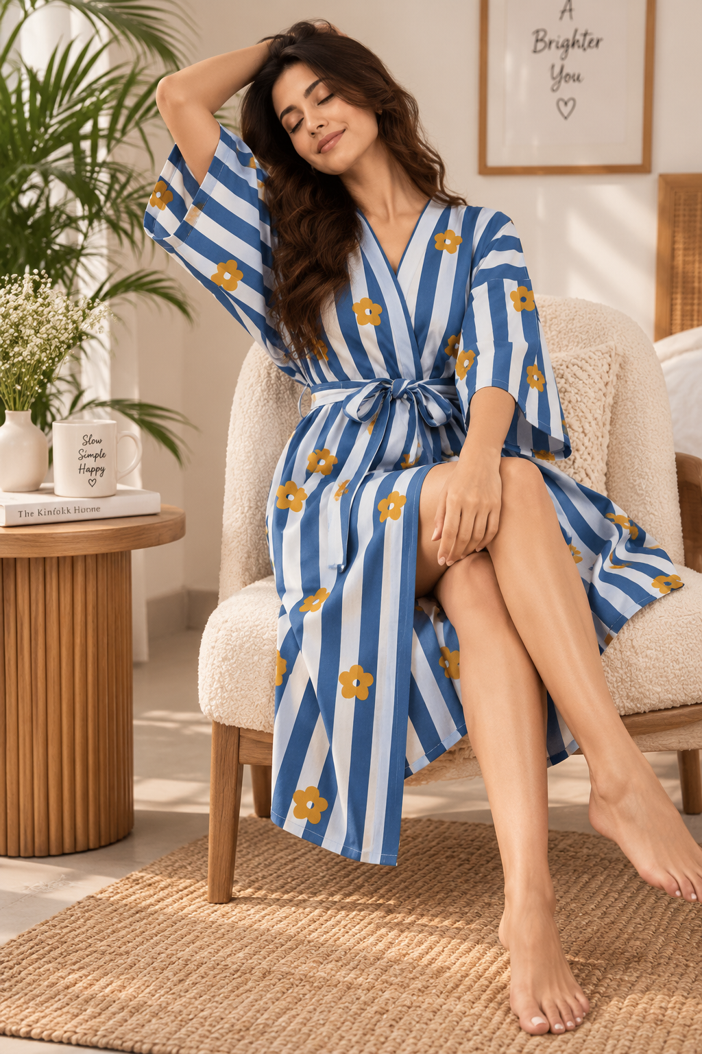 Azure Daisy Stripe Robe