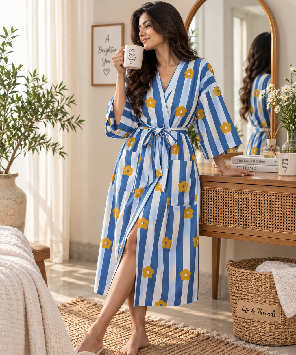 Azure Daisy Stripe Robe