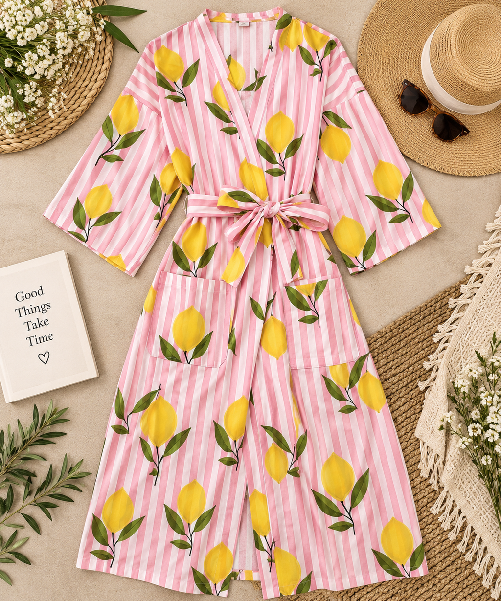 Lemon Blossom Stripe Robe