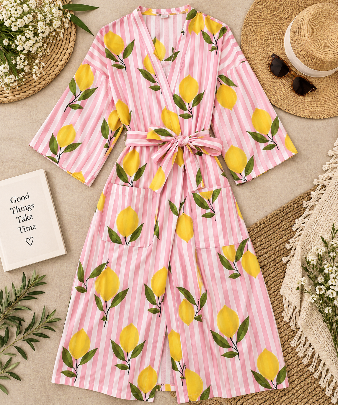 Lemon Blossom Stripe Robe