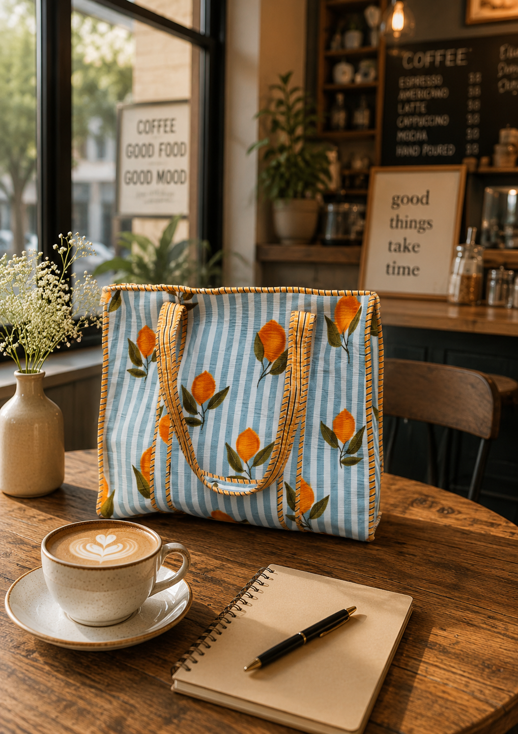 Summer Lemon Cotton Tote Bag(Zipper)