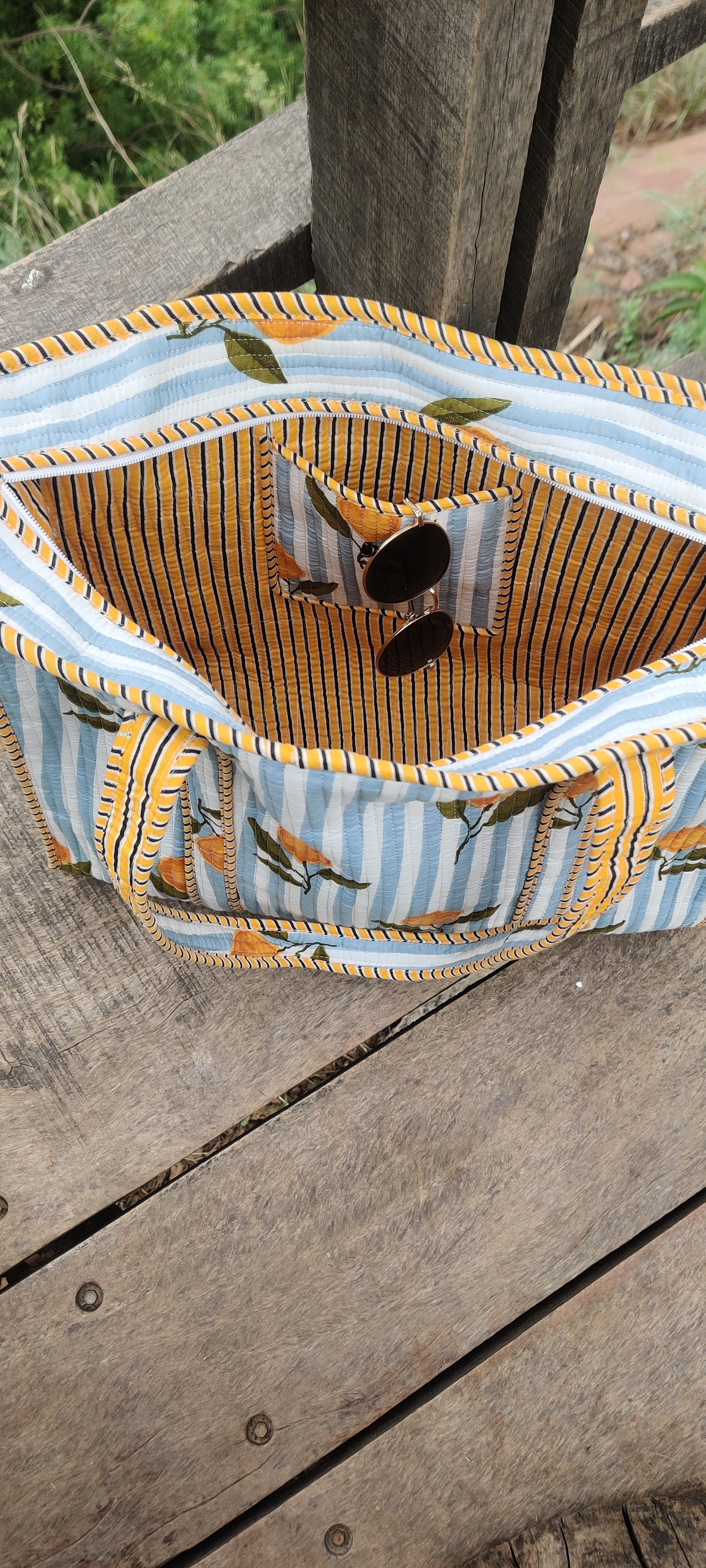Summer Lemon Cotton Tote Bag(Zipper)