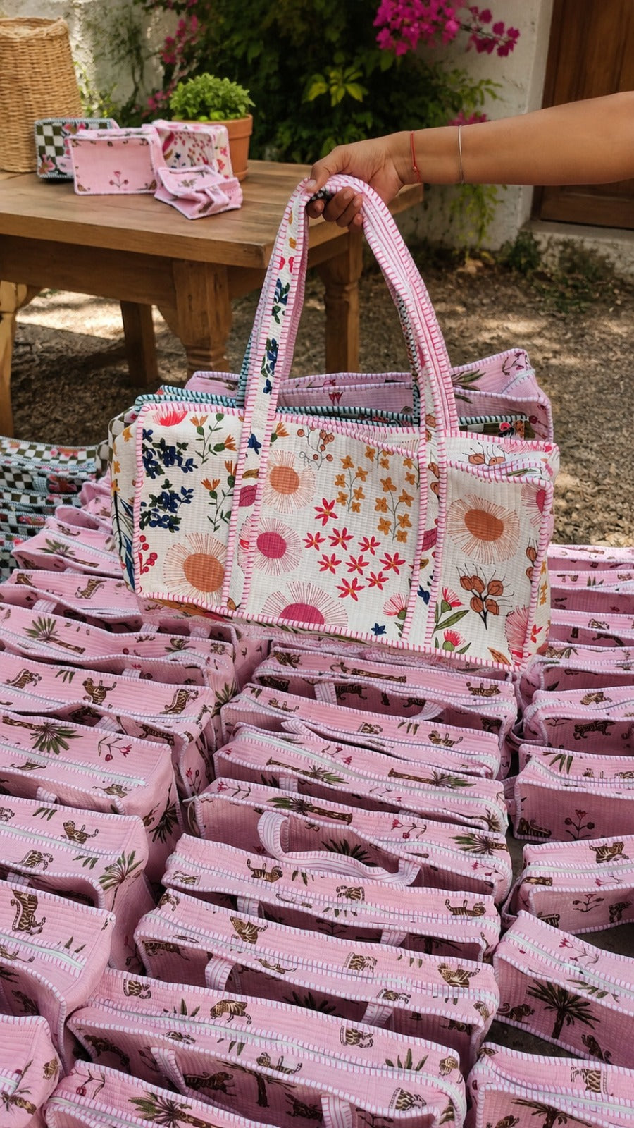 Pink Meadows Set of 3 Mahjong Bag