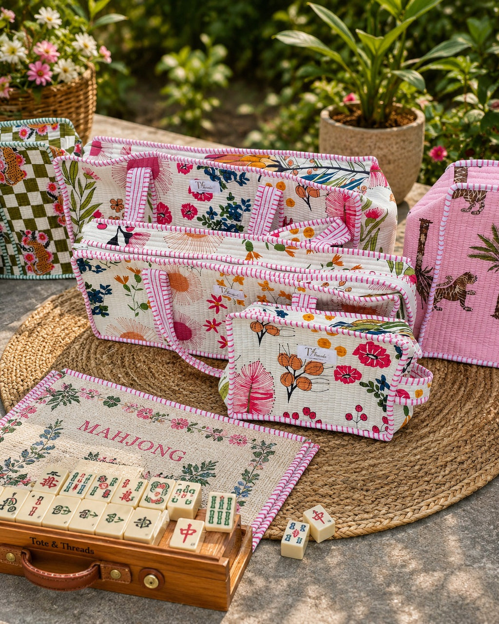 Pink Meadows Set of 3 Mahjong Bag