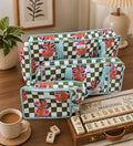 green-leopard cotton quilted mahjong bag set of 3