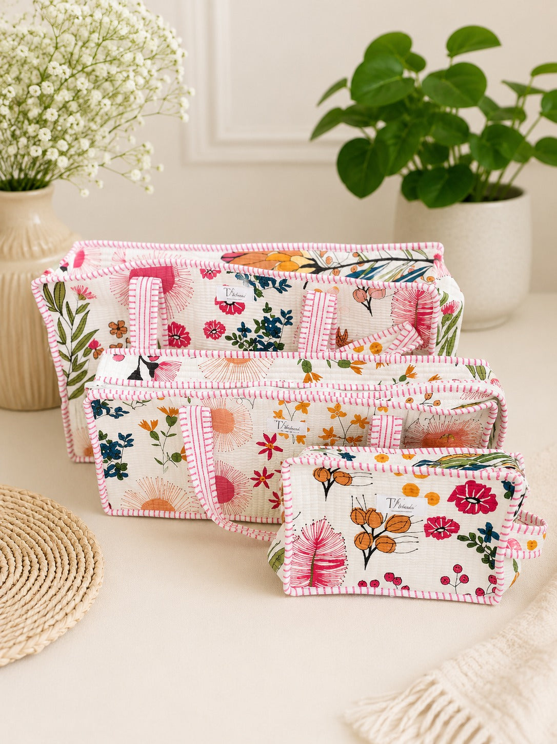 Pink Meadows Set of 3 Mahjong Bag
