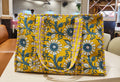 Yellow Floral Quilted Cotton Tote Bag(Zipper)