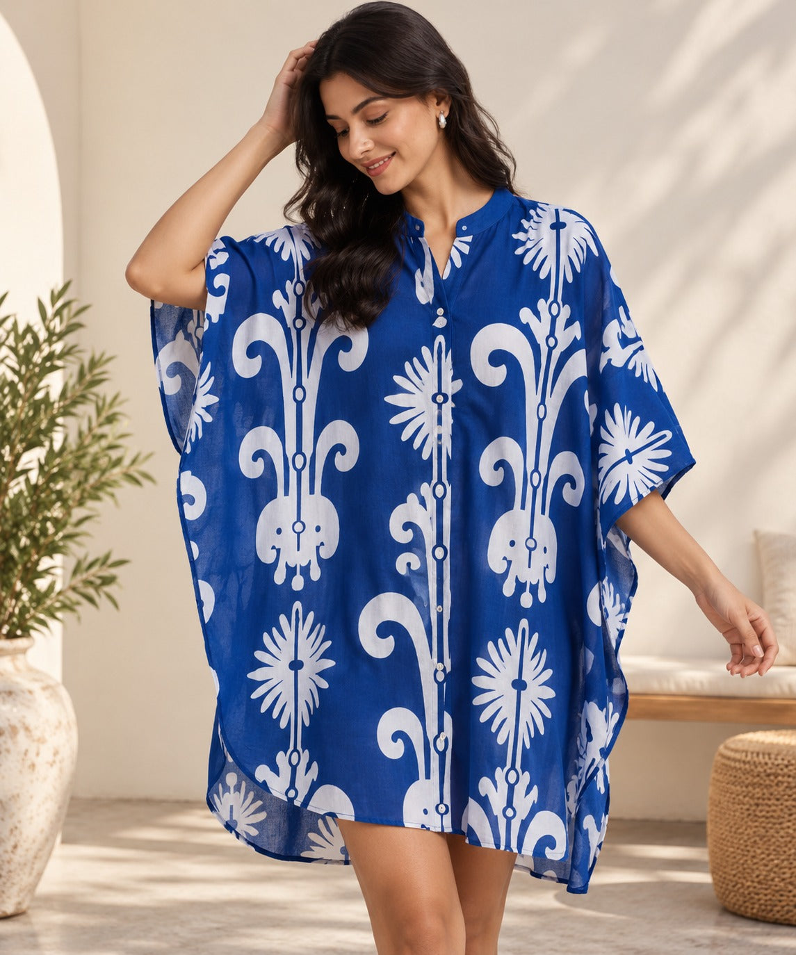Indigo Bloom Kaftan Shirt