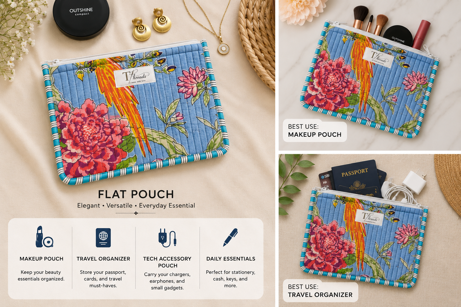 Blue Paradise Quilted Pouch