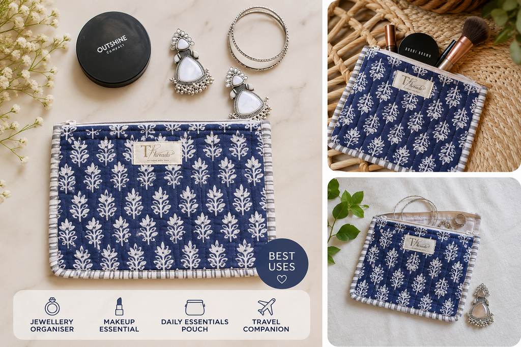 Indigo Bloom Flat Pouch