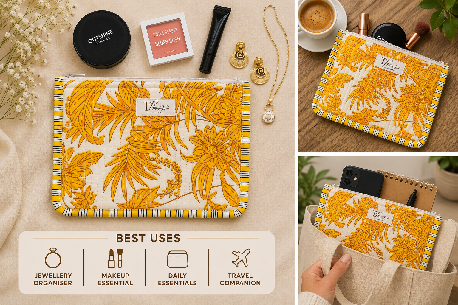 Sunlit Petals Flat Pouch